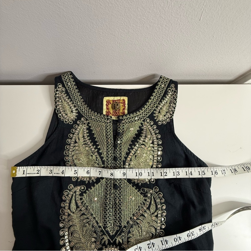 Free People Black Dress with Gold Embroidery and sequins size 2 - Picture 12 of 14